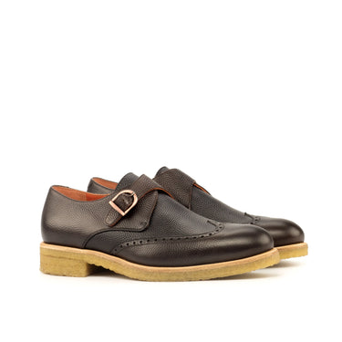 DapperFam Brenno in Black / Dark Brown Men's Italian Pebble Grain Leather Single Monk in Black / Dark Brown #color_ Black / Dark Brown