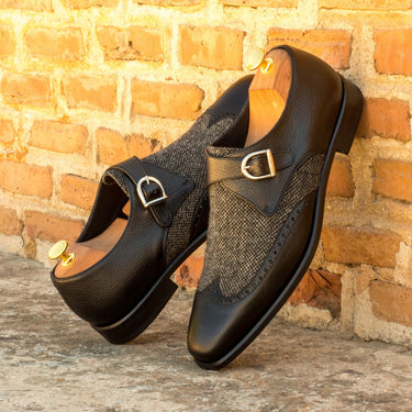 DapperFam Brenno in Black / Nailhead Men's Sartorial & Italian Full Grain Leather Single Monk in #color_