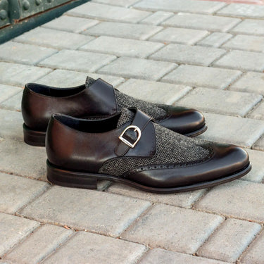 DapperFam Brenno in Black / Nailhead Men's Sartorial & Italian Leather Single Monk in #color_