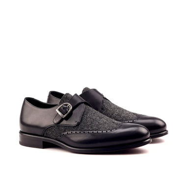 DapperFam Brenno in Black / Nailhead Men's Sartorial & Italian Leather Single Monk in Black / Nailhead #color_ Black / Nailhead