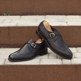 DapperFam Brenno in Black Men's Italian Full Grain Leather Single Monk in #color_