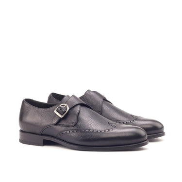 DapperFam Brenno in Black Men's Italian Full Grain Leather Single Monk in Black #color_ Black