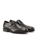 DapperFam Brenno in Black Men's Italian Leather Single Monk in Black #color_ Black