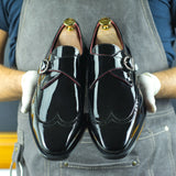 DapperFam Brenno in Black Men's Italian Patent Leather Single Monk in #color_