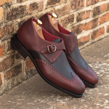 DapperFam Brenno in Burgundy / Black Men's Italian Full Grain Leather Single Monk in #color_