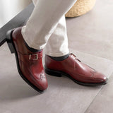 DapperFam Brenno in Burgundy Men's Italian Leather Single Monk in #color_