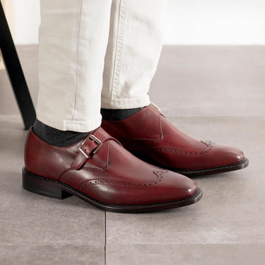 DapperFam Brenno in Burgundy Men's Italian Leather Single Monk in #color_