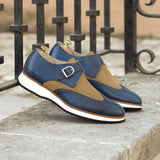 DapperFam Brenno in Camel / Navy Men's Lux Suede & Italian Leather Single Monk in #color_