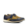 DapperFam Brenno in Camel / Navy Men's Lux Suede & Italian Leather Single Monk in Camel / Navy #color_ Camel / Navy