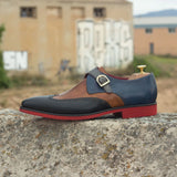 DapperFam Brenno in Cognac / Grey / Navy / Black Men's Italian Leather Single Monk in #color_