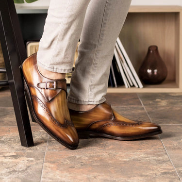 DapperFam Brenno in Cognac Men's Hand-Painted Patina Single Monk in #color_