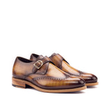 DapperFam Brenno in Cognac Men's Hand-Painted Patina Single Monk in Cognac #color_ Cognac