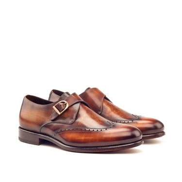 DapperFam Brenno in Cognac Men's Hand-Painted Patina Single Monk in Cognac #color_ Cognac