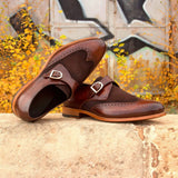 DapperFam Brenno in Dark Brown / Brown Men's Lux Suede & Hand-Painted Patina Single Monk in #color_