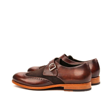 DapperFam Brenno in Dark Brown / Brown Men's Lux Suede & Hand-Painted Patina Single Monk in #color_