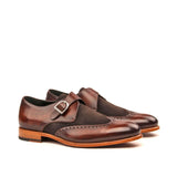 DapperFam Brenno in Dark Brown / Brown Men's Lux Suede & Hand-Painted Patina Single Monk in Dark Brown / Brown #color_ Dark Brown / Brown