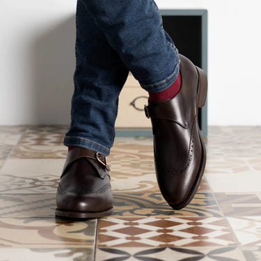 DapperFam Brenno in Dark Brown Men's Italian Leather Single Monk in #color_