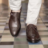 DapperFam Brenno in Dark Brown Men's Italian Leather Single Monk in #color_