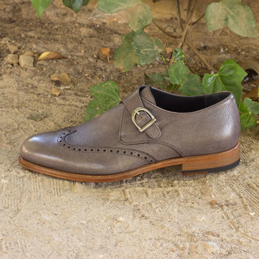 DapperFam Brenno in Grey Men's Italian Full Grain Leather Single Monk in #color_