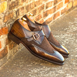 DapperFam Brenno in Herringbone / Brown Men's Sartorial & Hand-Painted Patina Single Monk in #color_