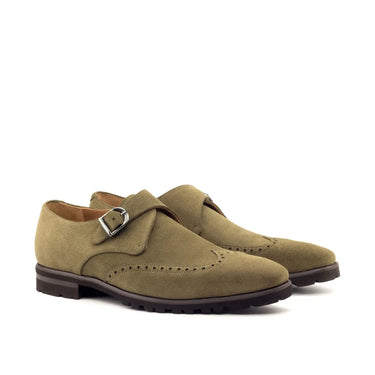 DapperFam Brenno in Khaki Men's Lux Suede Single Monk in Khaki #color_ Khaki