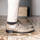 DapperFam Brenno in Light Grey Men's Italian Leather Single Monk in #color_