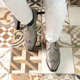 DapperFam Brenno in Light Grey Men's Italian Leather Single Monk in #color_