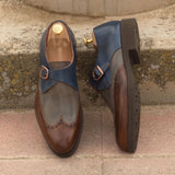 DapperFam Brenno in Med Brown / Grey / Navy Men's Italian Leather Single Monk in #color_