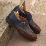 DapperFam Brenno in Med Brown / Grey / Navy Men's Italian Leather Single Monk in #color_