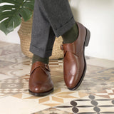 DapperFam Brenno in Med Brown Men's Italian Leather Single Monk in #color_