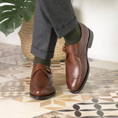 DapperFam Brenno in Med Brown Men's Italian Leather Single Monk in #color_