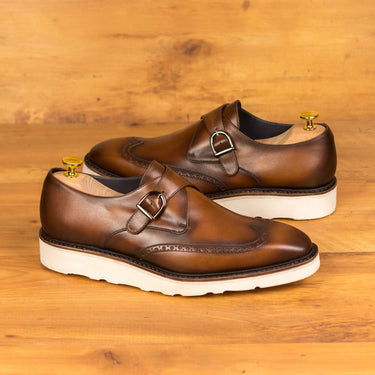 DapperFam Brenno in Med Brown Men's Italian Leather Single Monk in #color_