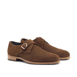 DapperFam Brenno in Med Brown Men's Lux Suede Single Monk in Med Brown #color_ Med Brown