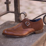 DapperFam Brenno in Med Brown Men's Lux Suede & Italian Leather Single Monk in Med Brown #color_ Med Brown