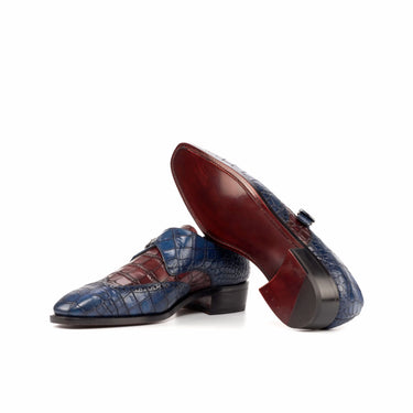 DapperFam Brenno in Navy / Burgundy Men's Italian Croco Embossed Leather Single Monk in #color_