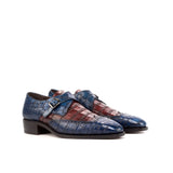 DapperFam Brenno in Navy / Burgundy Men's Italian Croco Embossed Leather Single Monk in Navy / Burgundy #color_ Navy / Burgundy