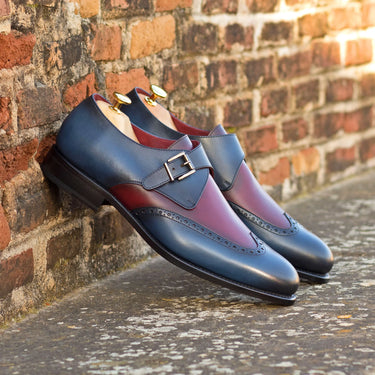 DapperFam Brenno in Navy / Burgundy Men's Italian Leather Single Monk in #color_