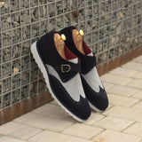 DapperFam Brenno in Navy / Light Grey Men's Lux Suede & Italian Suede Single Monk in #color_