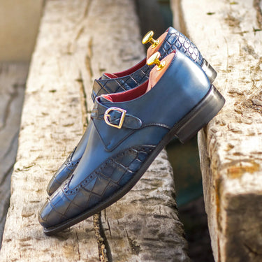 DapperFam Brenno in Navy Men's Italian Leather Single Monk in #color_