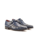 DapperFam Brenno in Navy Men's Italian Leather Single Monk in Navy #color_ Navy