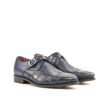 DapperFam Brenno in Navy Men's Italian Leather Single Monk in Navy #color_ Navy