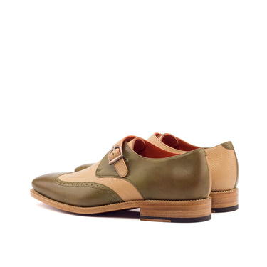 DapperFam Brenno in Olive / Fawn Men's Italian Leather & Italian Full Grain Leather Single Monk in #color_