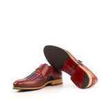 DapperFam Brenno in Red / Tartan Men's Sartorial & Italian Pebble Grain Leather Single Monk in #color_