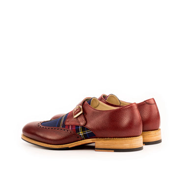 DapperFam Brenno in Red / Tartan Men's Sartorial & Italian Pebble Grain Leather Single Monk in #color_