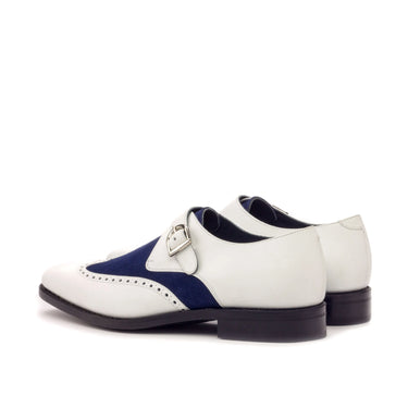 DapperFam Brenno in White / Navy Men's Italian Leather & Italian Suede Single Monk in #color_