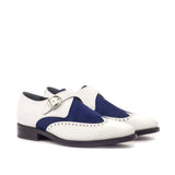 DapperFam Brenno in White / Navy Men's Italian Leather & Italian Suede Single Monk in White / Navy #color_ White / Navy