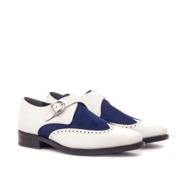 DapperFam Brenno in White / Navy Men's Italian Leather & Italian Suede Single Monk in White / Navy #color_ White / Navy