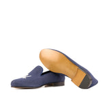 DapperFam Enzo in Navy Men's Linen & Grossgrain Slipper in #color_