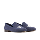 DapperFam Enzo in Navy Men's Linen & Grossgrain Slipper in Navy #color_ Navy