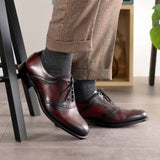 DapperFam Fabrizio in Burgundy Men's Italian Leather Saddle in #color_